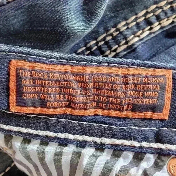 Rock Revival Avery Straight Jeans - Size 29 Blue (8" Rise) Med Wash Embroidered - Picture 15 of 16